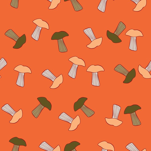 Padrão sem costura com cogumelos Fundo de vegetais de outono floresta em estilo doodle Textura de design repetida para impressão de tecido embrulho papel de parede ilustração vetorial
