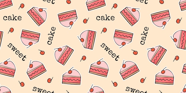 Padrão sem costura com donuts e bolo Padrão doce bonito Donut doce Um padrão para embalagem doces embalagem impressão um padrão bonito uma fatia de bolo de morango