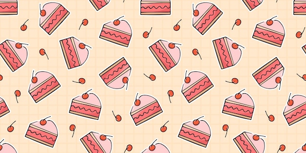 Padrão sem costura com donuts e bolo Padrão doce bonito Donut doce Um padrão para embalagem doces embalagem impressão um padrão bonito uma fatia de bolo de morango