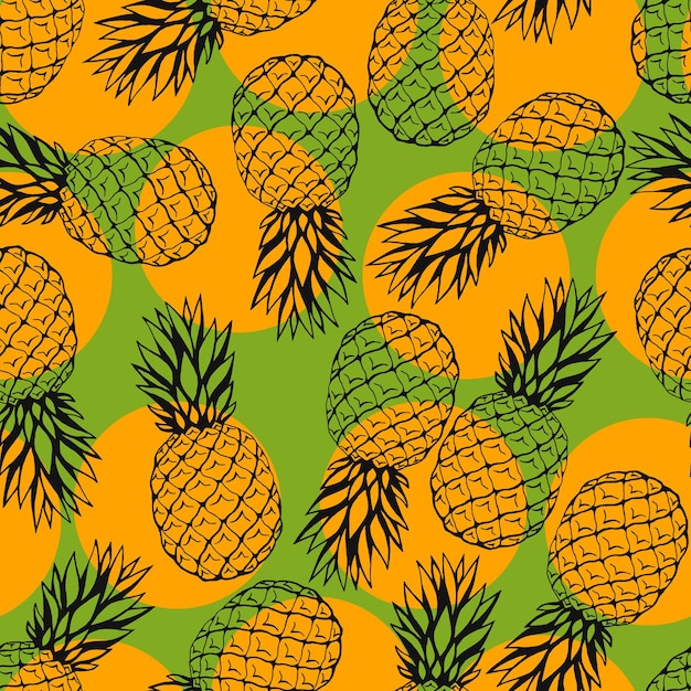 Padrão sem costura com elementos de frutas desenhadas à mão abacaxi Papel de parede vegetariano Para design de embalagens de design de fundo têxtil cartões postais e cartazes