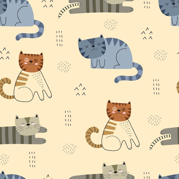 padrão sem costura com gatos de desenho animado