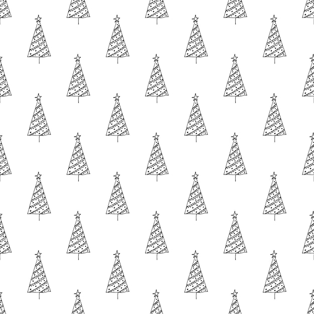 Padrão sem costura com geometria minimalista escandinava árvore de natal doodle para impressão decorativa papel de embrulho cartões de saudação e tecido