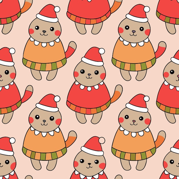 Padrão sem costura com ilustração vetorial de gatos gordos de desenho animado