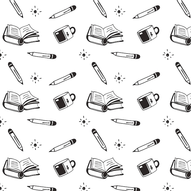 Padrão sem costura com imagens de lápis livros lápis estilo doodle