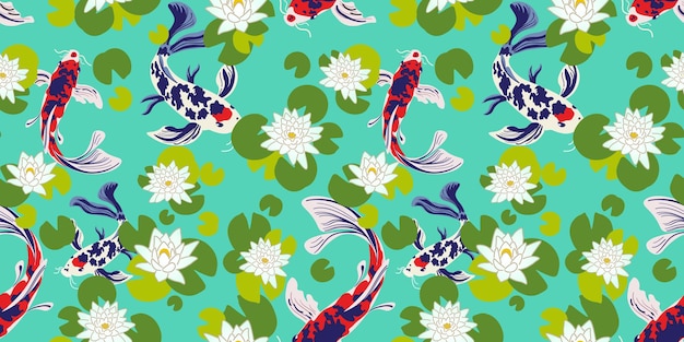 padrão sem costura com lírio aquático e peixe koi