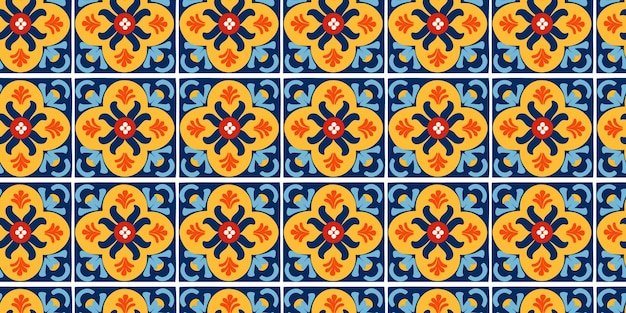 Padrão sem costura com ornamentos azulejos coloridos em estilo floral tradicional