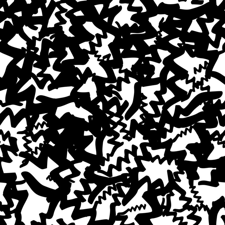 Vetor padrão sem costura com pinceladas pretas onduladas em formas abstratas em ilustração vetorial de fundo branco