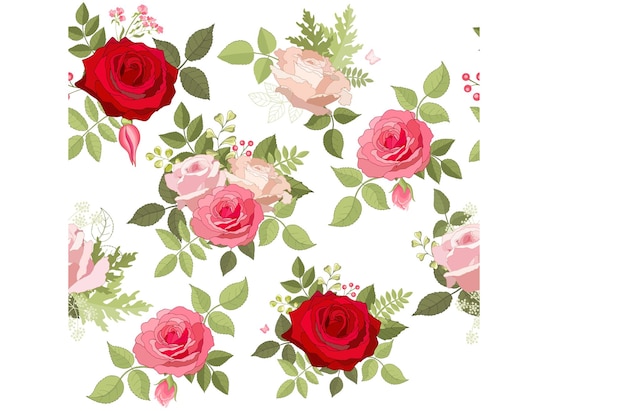 Padrão sem costura com rosas cor-de-rosa e vermelhas fundo de flores textura sem fim para o seu design