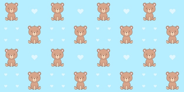 Padrão sem costura com urso bonito animais bonitos em desenhos de estilo kawaii para crianças vetor