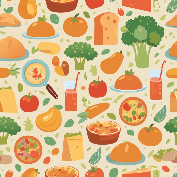 Padrão sem costura de alimentos coloridos