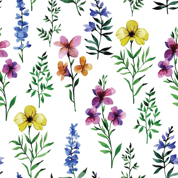 padrão sem costura de aquarela com flores silvestres