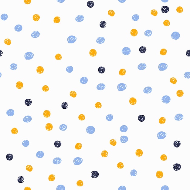 Padrão sem costura de bolinhas desenhadas à mão em fundo azul pastel Formas de rabiscos na moda infantil