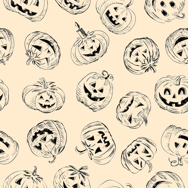 Padrão sem costura de contornos diferentes abóboras de Halloween papel de parede de fundo vetorial