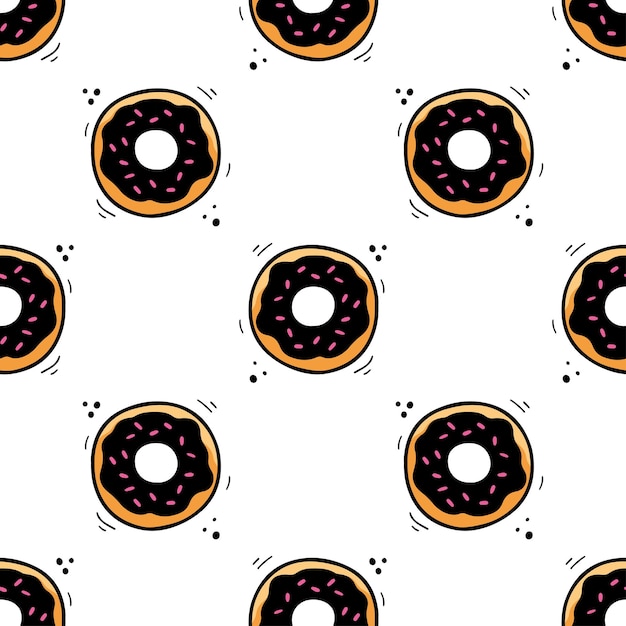 Padrão sem costura de donut Ilustração de donut Esboço desenhado à mão de donut Ilustração de fast food.