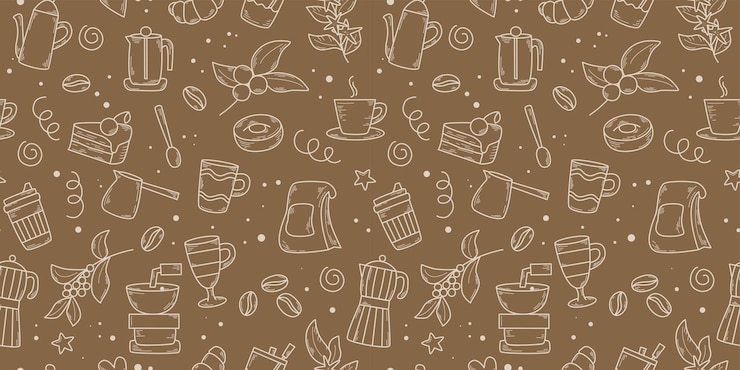 Vetor padrão sem costura de estilo esboço de rabiscos de café