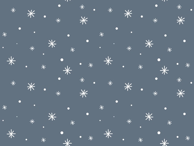 Padrão sem costura de flocos de neve brancos em um fundo cinza Doodle fundo de neve desenhado à mão Ilustração de férias de inverno Elemento de design