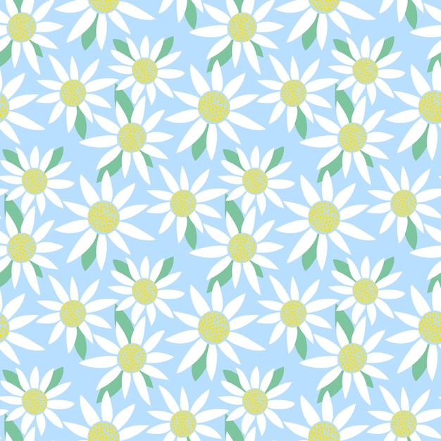 Vetor padrão sem costura de flor de camomila margaridas fundo suave de primavera estampa floral de verão para têxteis