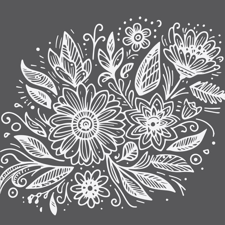 Vetor padrão sem costura de flores e folhas em preto e branco pode ser usado como papel de parede ou fundo