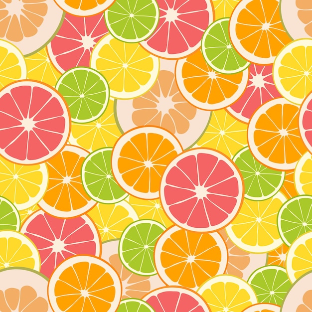 Padrão sem costura de frutas limão laranja toranja pomelo limão ilustração vetorial