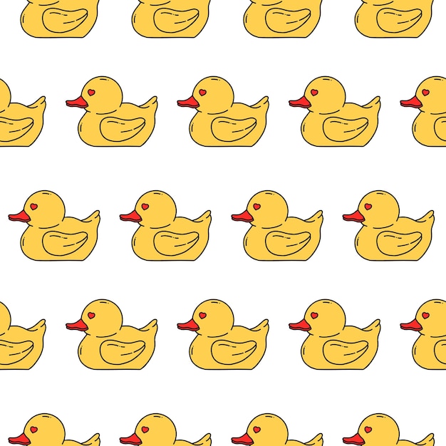 Padrão sem costura de pato de borracha no estilo kawaii