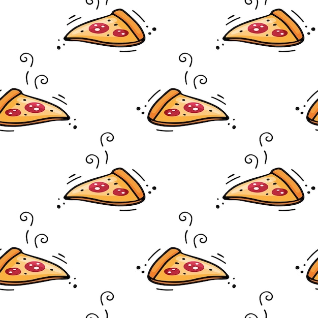 Vetor padrão sem costura de pizza desenhado à mão padrão de comida rápida esboço de pizza vector ilustração de comida rápida