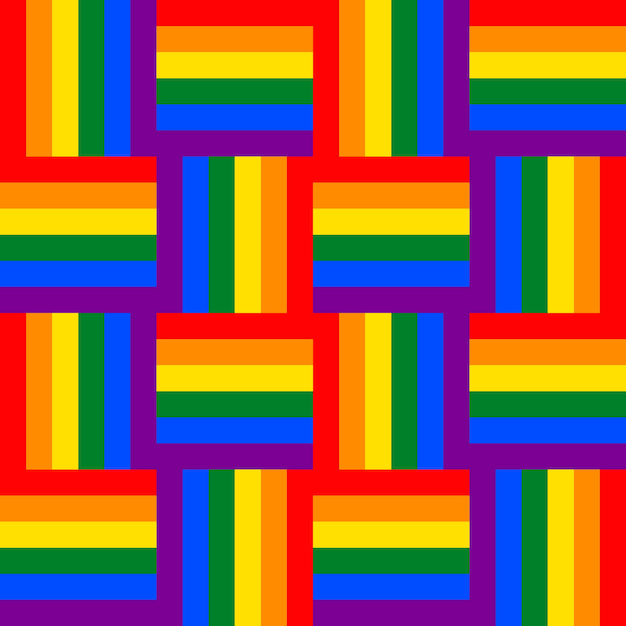 Vetor padrão sem costura de quadrados geométricos do arco-íris, quadrados nas cores da bandeira lgbt. plano de fundo, vetor