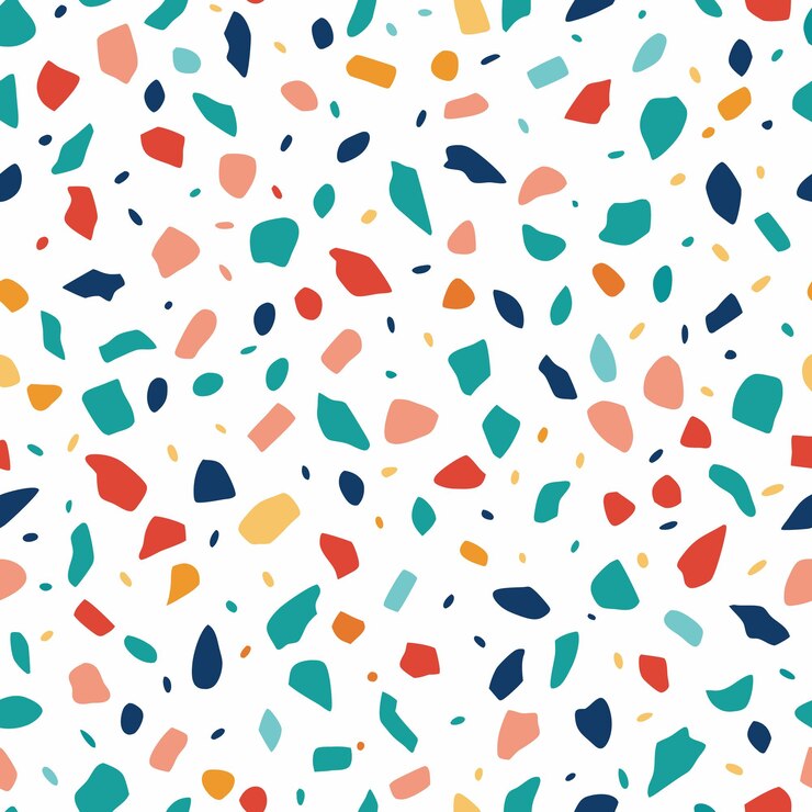 Vetor padrão sem costura de terrazzo colorido pintado à mão sobre fundo branco