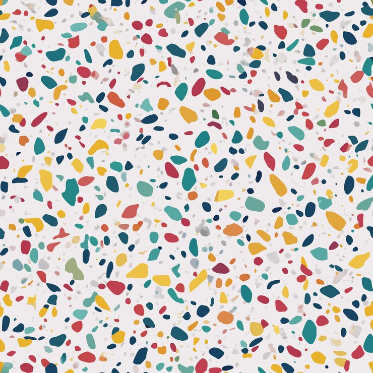 Vetor padrão sem costura de terrazzo colorido pintado à mão sobre fundo branco