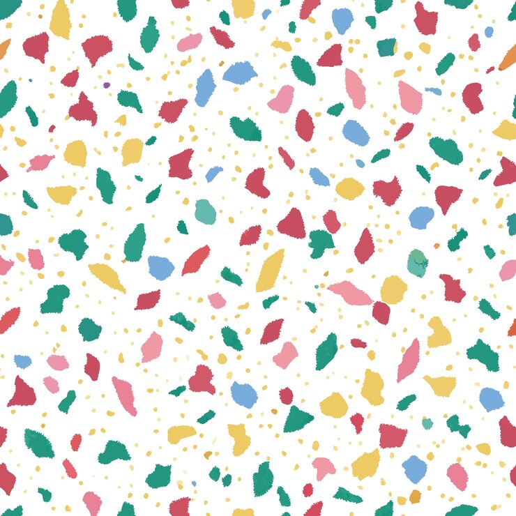 Vetor padrão sem costura de terrazzo colorido pintado à mão sobre fundo branco
