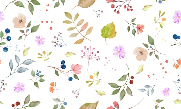 Padrão sem costura em aquarela Ilustração floral desenhada à mão isolada em fundo branco