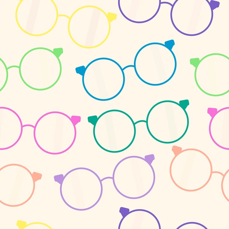 Vetor padrão sem costura em estilo retrô com óculos coloridos em fundo bege