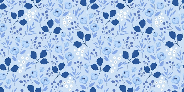 Vetor padrão sem costura floral azul desenho vetorial para cobertura de papel, tecido, decoração interior e outros