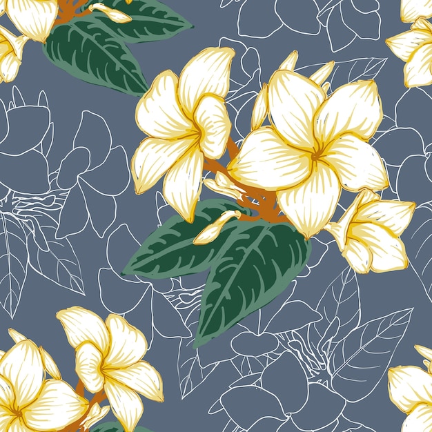 Vetor padrão sem costura floral com fundo abstrato de flores de frangipani