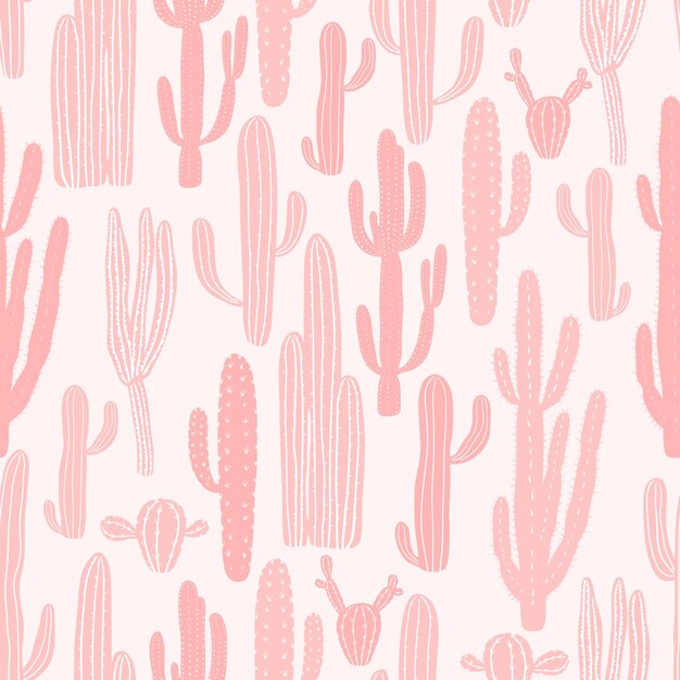 Padrão sem costura monocromático com cacto em cores rosa Desenho simples para capa de papel de embrulho têxtil de tecido