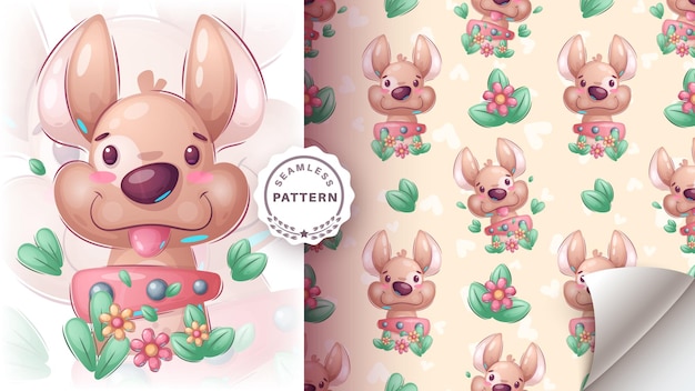 Padrão sem costura personagem de desenho animado cão adorável ideia de animal bonito para imprimir t-shirt cartaz e cartão postal de envelope para crianças cachorro de estilo desenhado à mão bonito