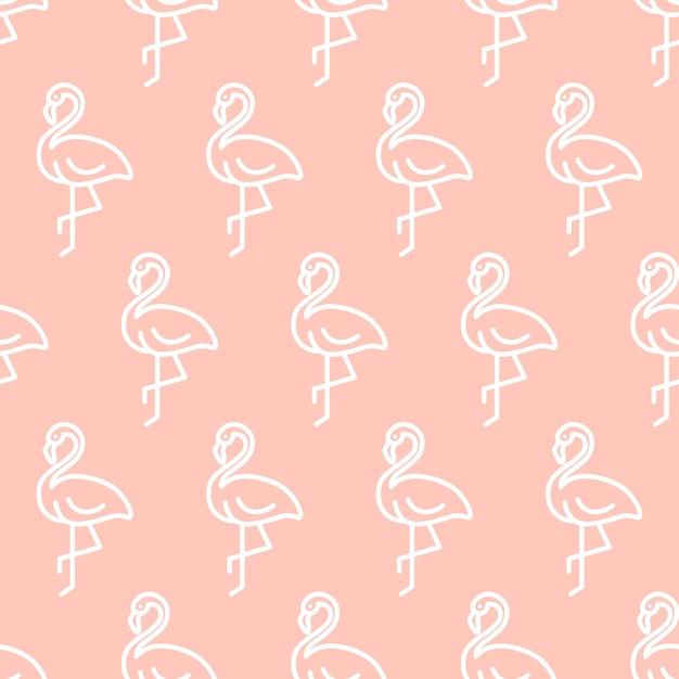 Vetor padrão sem costura rosa com contorno branco flamingo