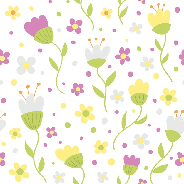Vetor padrão sem costura vetorial com flores desenhadas à mão ilustração botânica colorida