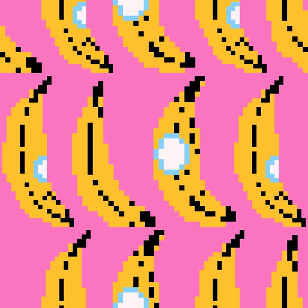 Padrão sem costura vetorial desenho de fundo impressão de banana arte de pixel