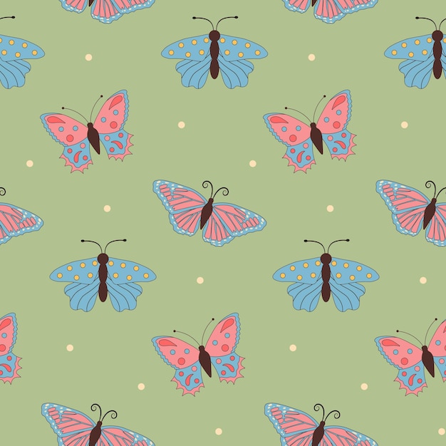 Padrão sem costuras colorido com borboletas fundo floral de repetição de verão para tecidos ou papéis de parede