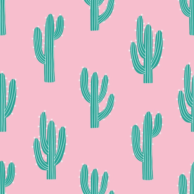 Padrão sem costuras com cacto do deserto ocidental em fundo rosa estilo de moda do oeste selvagem