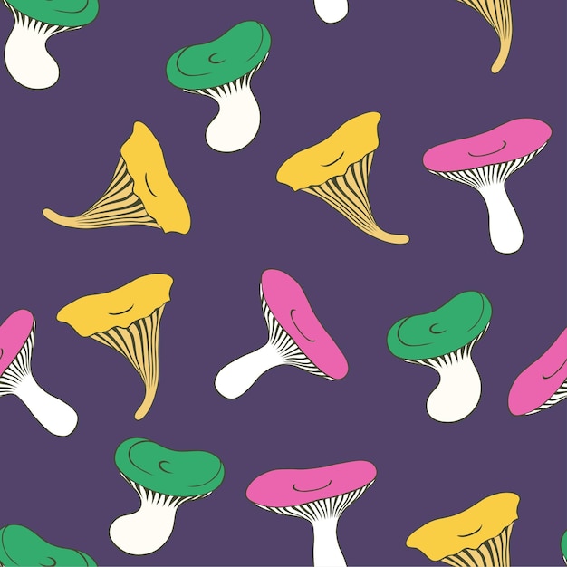 Padrão sem costuras com cogumelos bonitos e brincalhões