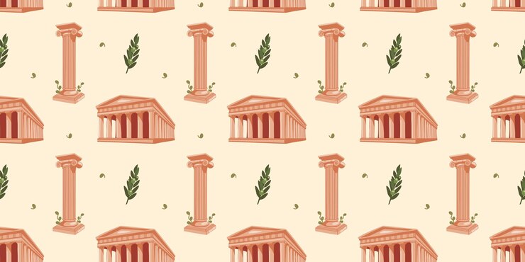 Vetor padrão sem costuras com elementos antigos gregos antigos para um design único do museu