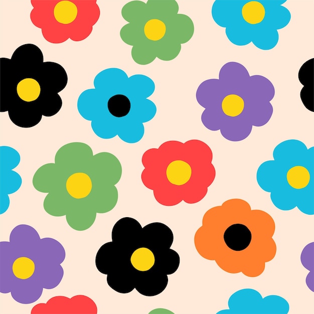 Vetor padrão sem costuras com flores coloridas padrão floral desenhado à mão para o seu tecido fundo de fundo de verão papel de parede pano de fundo têxtil ilustração vetorial