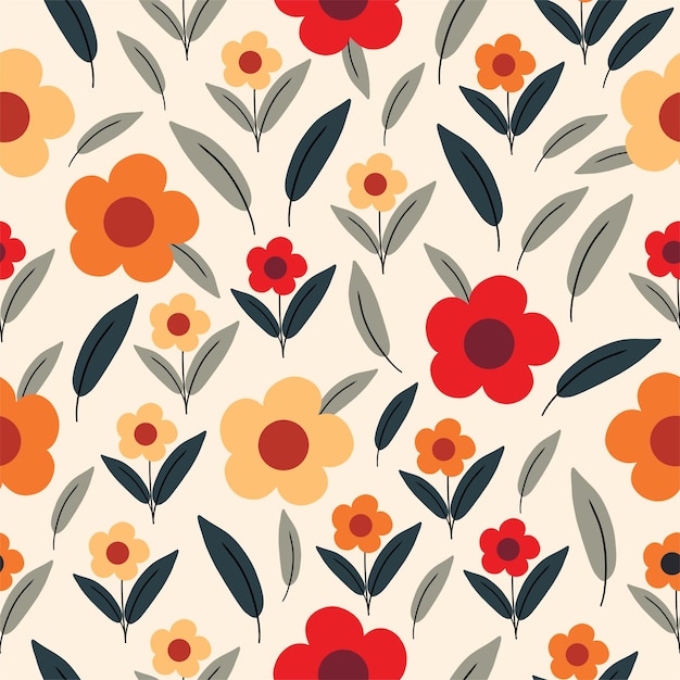 Padrão sem costuras com flores coloridas padrão floral desenhado à mão para o seu tecido fundo de verão papel de presente papel de parede pano de fundo têxtil ilustração vetorial