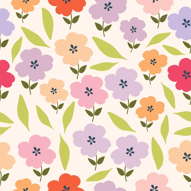 Vetor padrão sem costuras com flores coloridas padrão floral desenhado à mão para o seu tecido fundo de verão papel de presente papel de parede pano de fundo têxtil ilustração vetorial