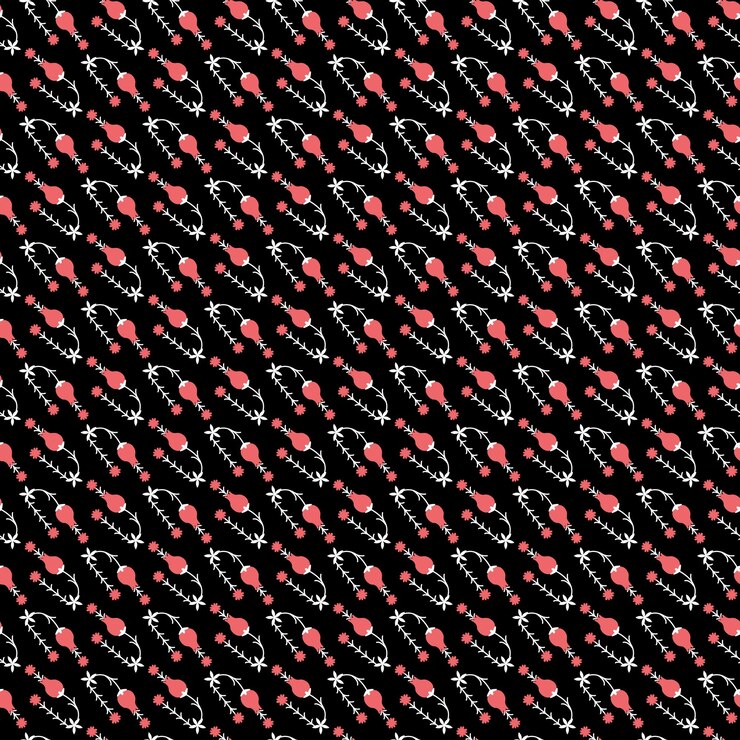 Vetor padrão sem costuras de motivos florais abstratos com acentos rosados românticos em preto