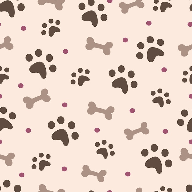 Padrão sem emenda abstrato com patas de cachorro e ossos. fundo pastel vetorial para têxteis com animais