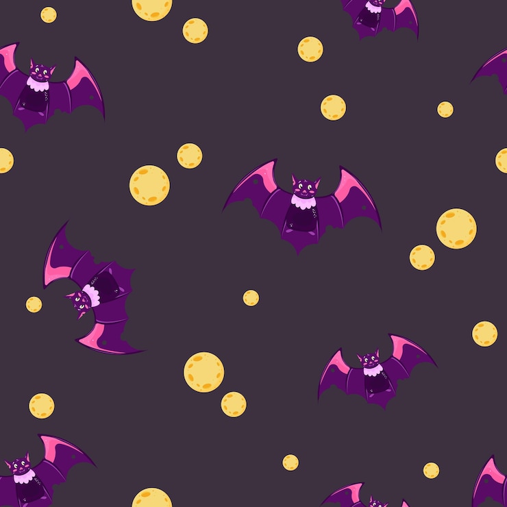 Vetor padrão sem emenda. banner de halloween com morcego em fundo de lua cheia.