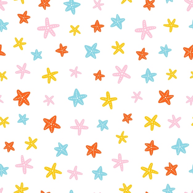 Padrão sem emenda branco com estrela do mar colorida.