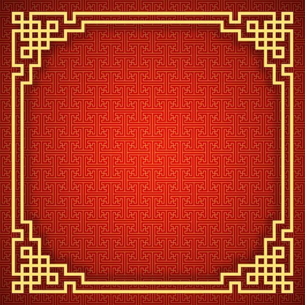 Vetor padrão sem emenda chinês com moldura dourada. fundo de ornamento tradicional chinês vermelho e dourado.